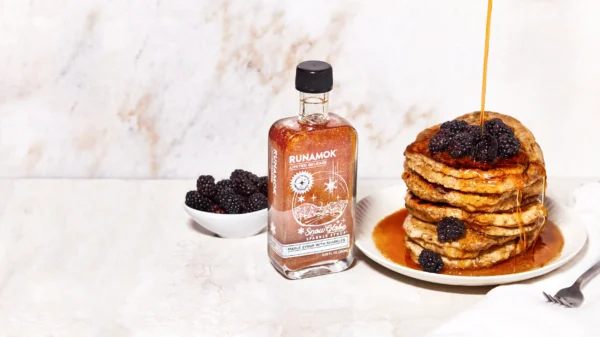 SnowGlobe Sparkle Syrup with Pancakes