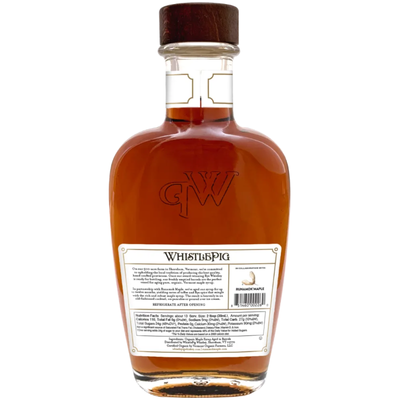 Sirop d'érable vieilli en fût de seigle WhistlePig Étiquette Dos