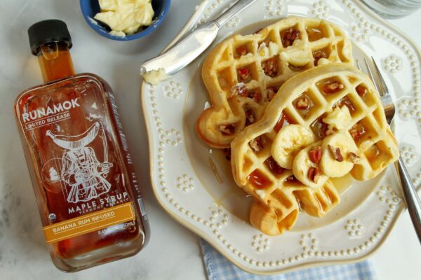 Banana Rum Infused Maple Syrup with Waffles
