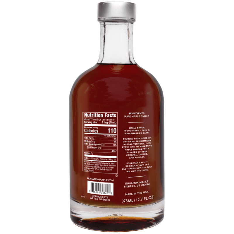 Runamok Sugarmaker's Dark Maple Syrup Bottle Back